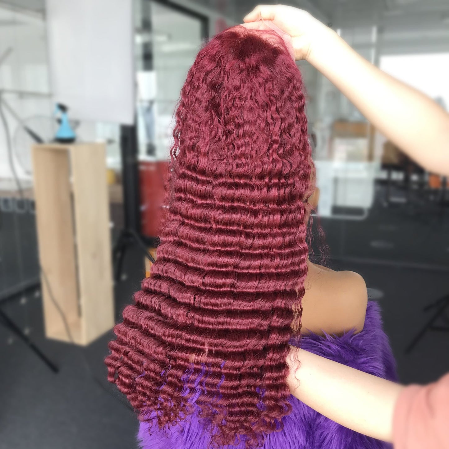 Top Virgin 13x4 Deep Wave Hair Lace Front 99J Wig 180% Density