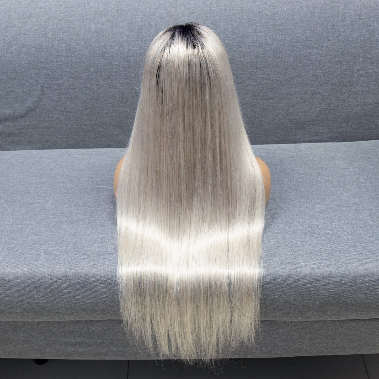 Top Virgin 13x4 Straight Front Lace Colored Wig #1B-Grey 180 density