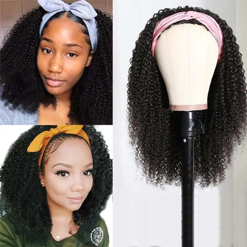 B Top Virgin Kinky Curly Headband Wig 150 Density