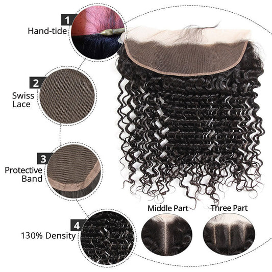 100% Top Virgin Hair Deep Wave 13x4 HD Lace Frontal