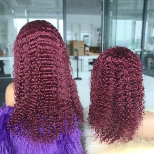 Top Virgin 13x4 Deep Wave Hair Lace Front 99J Wig 180% Density