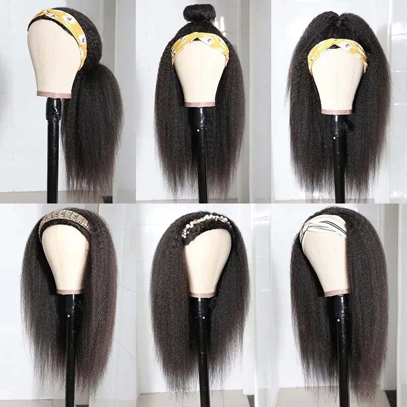 B Top Virgin Kinky Straight Headband Wig 150 Density