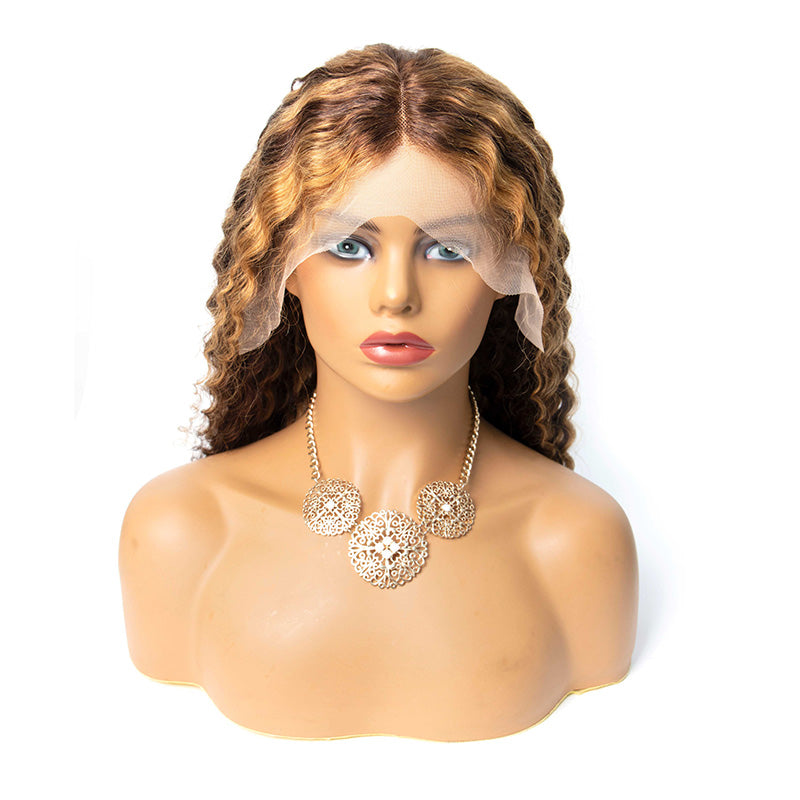 B Top Virgin Wig 13x4 Deep Wave Lace Front Blonde Highlight Wig 180 Density (18"-28" Available)