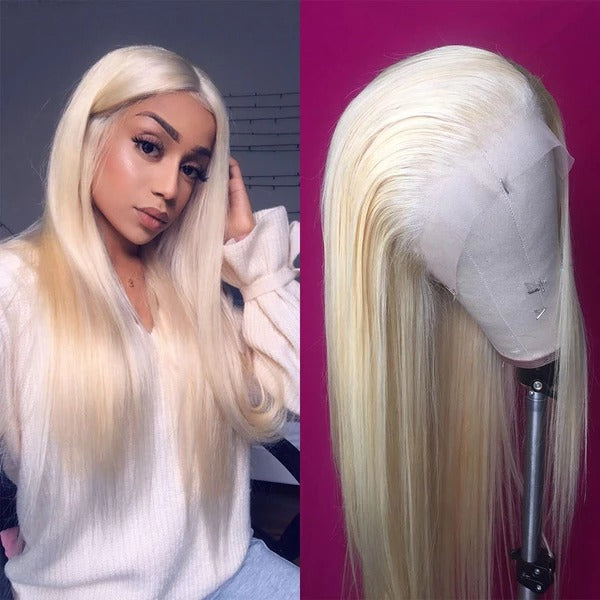 B Top Virgin 613 Blonde 13x4 Straight Lace Front Transparent  Wig 180 Density with Baby Hair