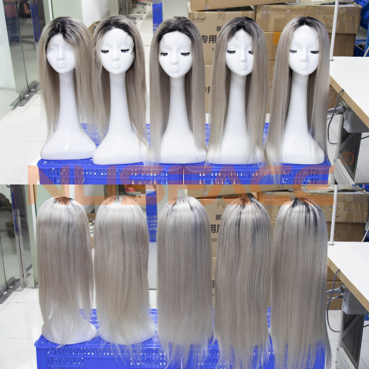 Top Virgin 13x4 Straight Front Lace Colored Wig #1B-Grey 180 density