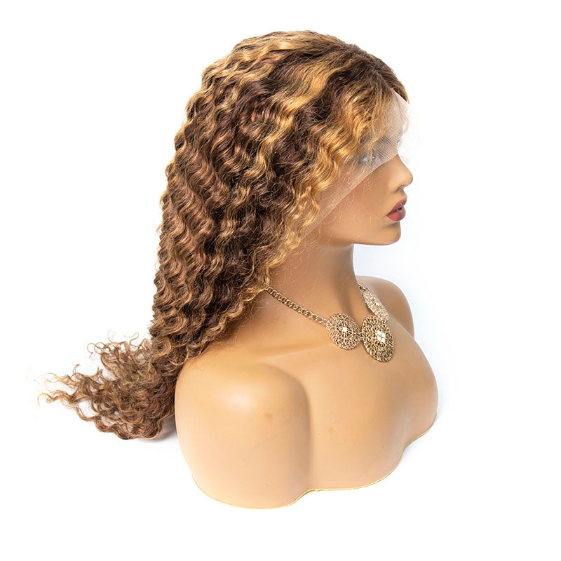 B Top Virgin Wig 13x4 Deep Wave Lace Front Blonde Highlight Wig 180 Density (18"-28" Available)