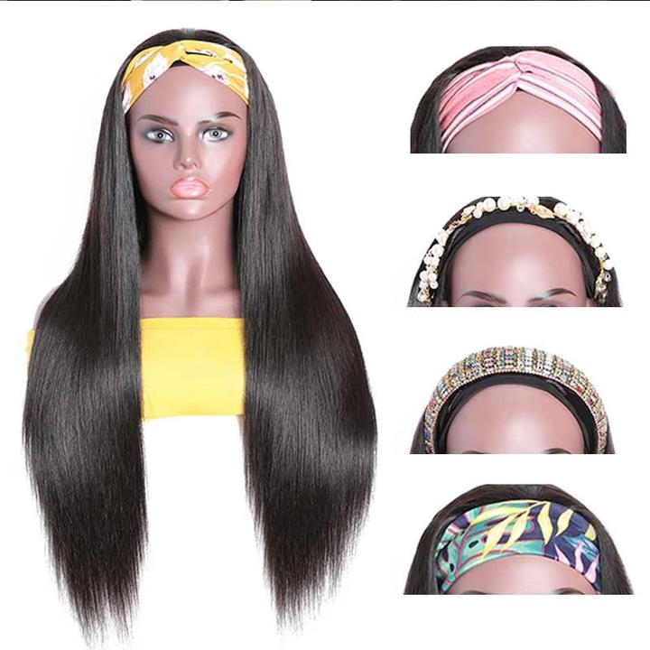 B Top Virgin Silky Straight Headband Wig 150 Density