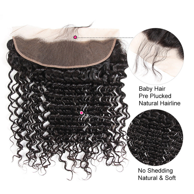 100% Top Virgin Hair Deep Wave 13x4 HD Lace Frontal