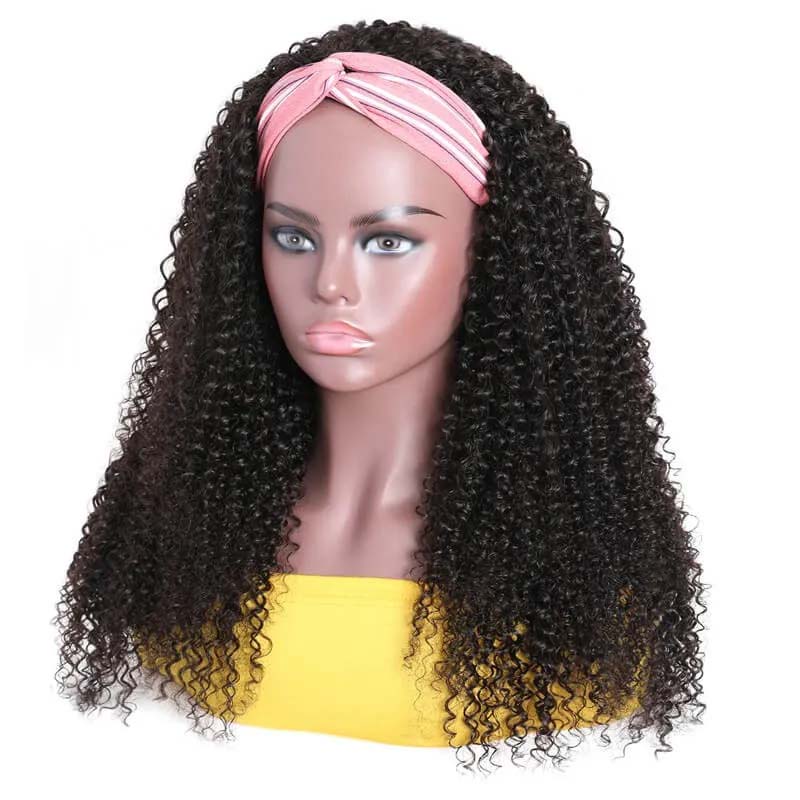 B Top Virgin Kinky Curly Headband Wig 150 Density