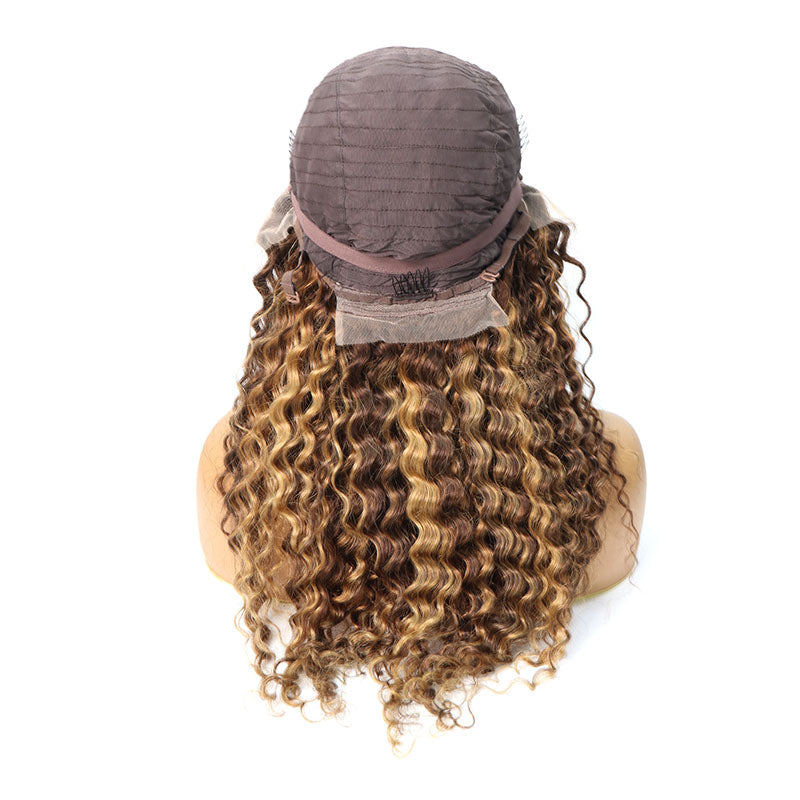 B Top Virgin Wig 13x4 Deep Wave Lace Front Blonde Highlight Wig 180 Density (18"-28" Available)