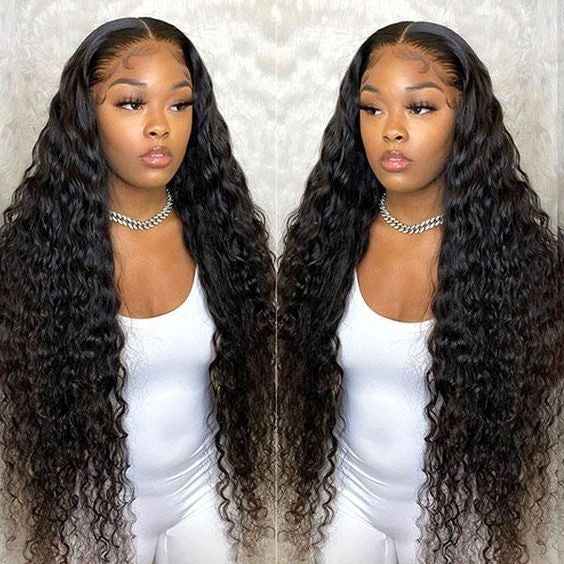 B Top Virgin Deep Wave 4x4/5x5 Transparent Lace Closure Wig Human Hair Wig 150/180 Density