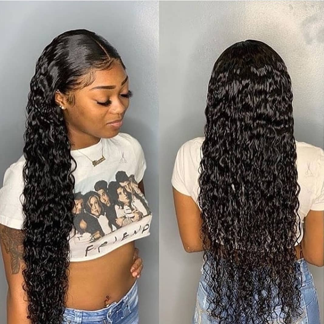 B Top Virgin Deep Wave 3 Bundles with 13x4 Transparent Lace Frontal