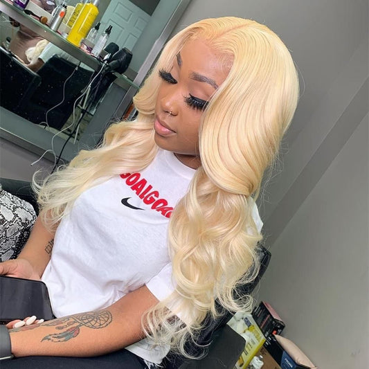 B Top Virgin 613 Blonde 13x4 Body Wave Lace Front Transparent  Wig 180 Density with Baby Hair