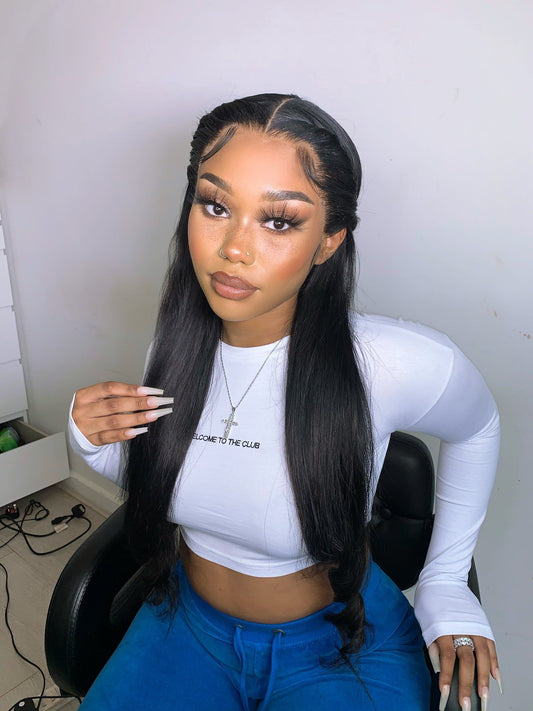 B Top Virgin Straight Hair Full Lace Wig 150 Density with Baby Hair