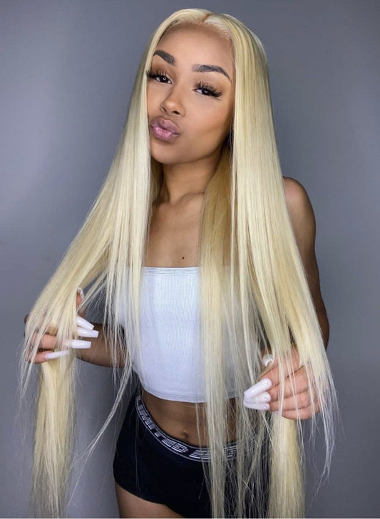 B Top Virgin 613 Blonde 13x4 Straight Lace Front Transparent  Wig 180 Density with Baby Hair
