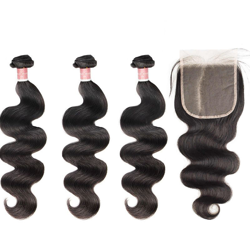 B Top Virgin Body Wave 3 Bundles with 5x5 HD Lace Closure