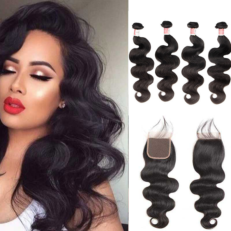 B Top Virgin Body Wave 4 Bundles with 4x4 HD Lace Closure