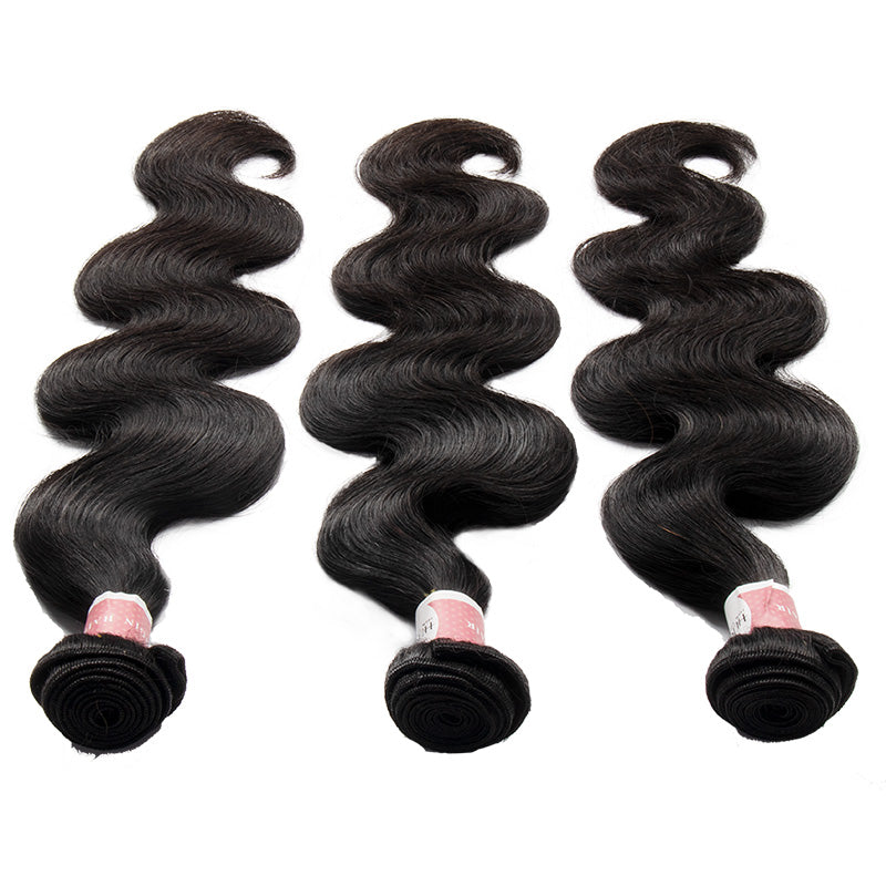 B Top Virgin Body Wave 3 Bundles with 5x5 Transparent Lace Closure
