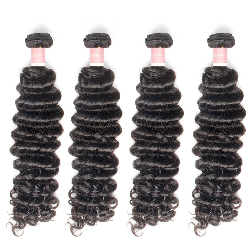 B Top Virgin Deep Wave 4 Bundles with 4x4 Transparent Lace Closure