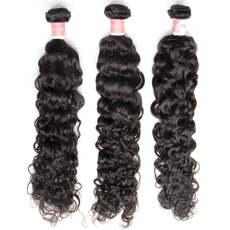 B Top Virgin Italian Curly 3 Bundles with 4x4 Transparent Lace Closure