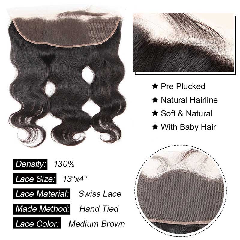 B Top Virgin Body Wave 3 Bundles with 13x4 Transparent Lace Frontal