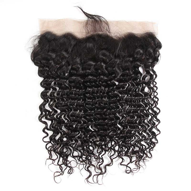 B Top Virgin Deep Wave 3 Bundles with 13x4 Transparent Lace Frontal