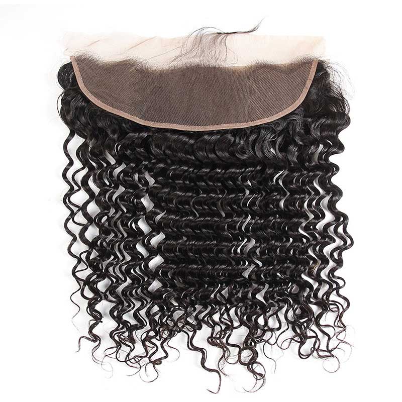 B Top Virgin Deep Wave 3 Bundles with 13x4 Transparent Lace Frontal