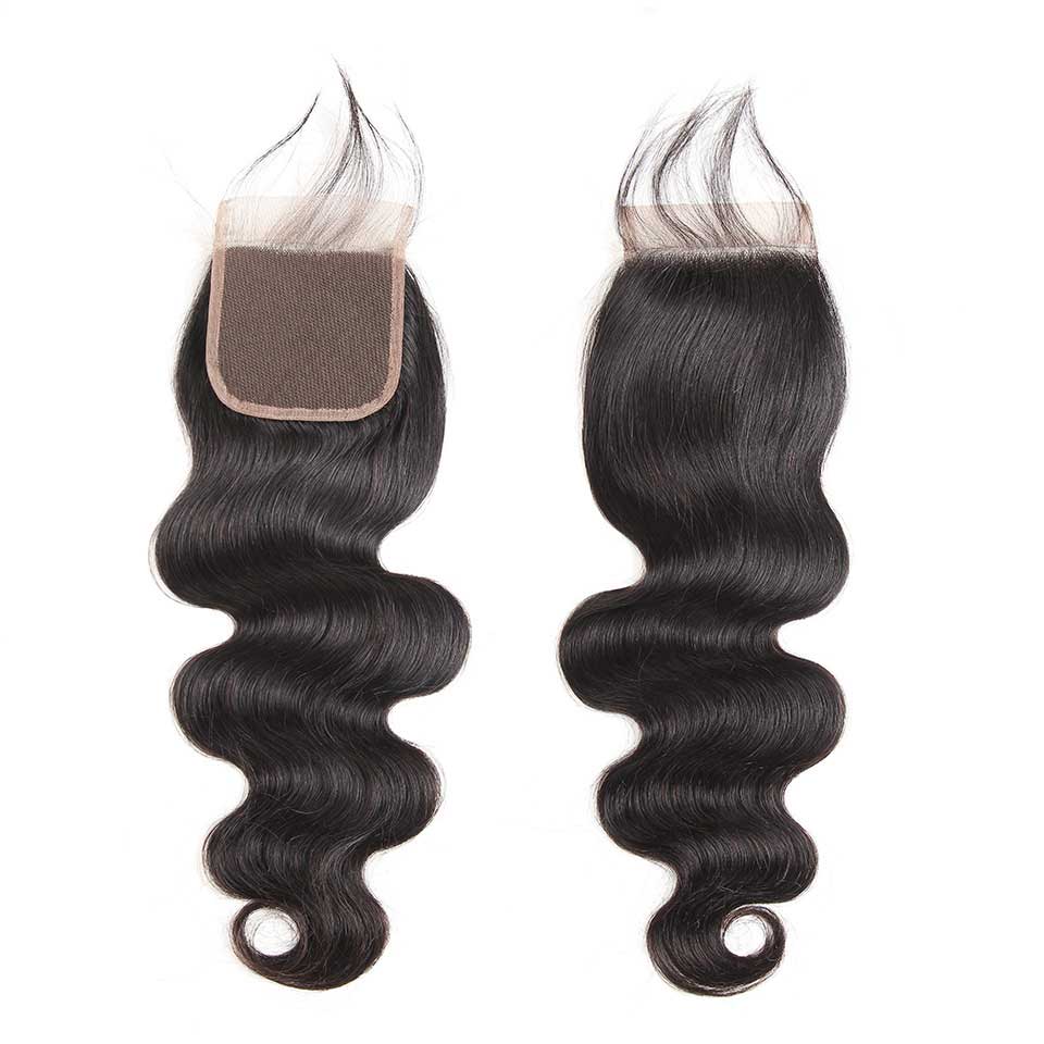 B Top Virgin Body Wave 3 Bundles with 4x4 Transparent Lace Closure