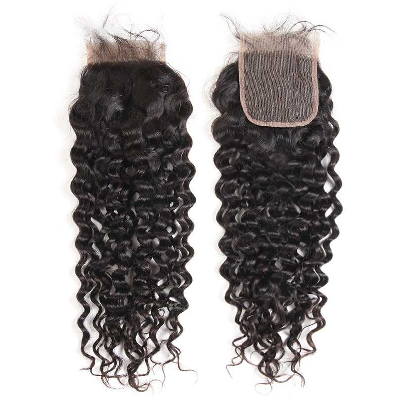 B Top Virgin Italian Curly 3 Bundles with 4x4 Transparent Lace Closure