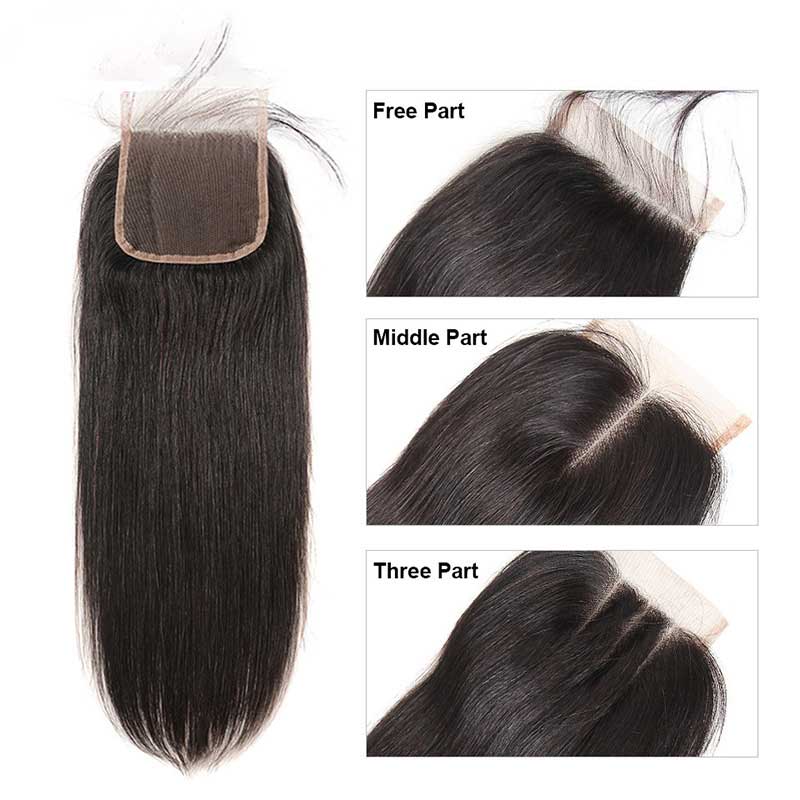 B Top Virgin Straight Hair 3 Bundles with 4x4 HD Lace Closure