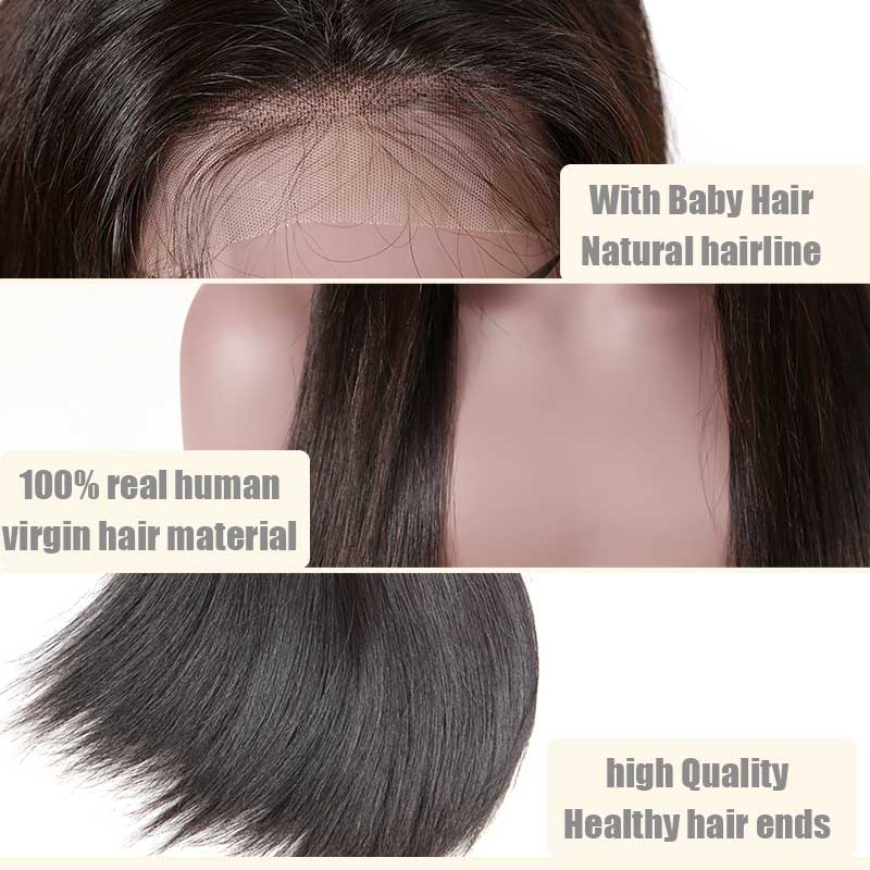 B Top Virgin Straight Hair Full Lace Wig 150 Density with Baby Hair